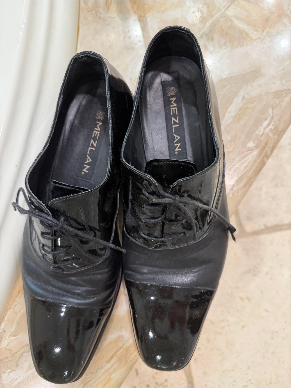 Tuxedo Shoes Mezlan Black Patent & Leather Lace-Up Oxfords. Size 11 1/2 M